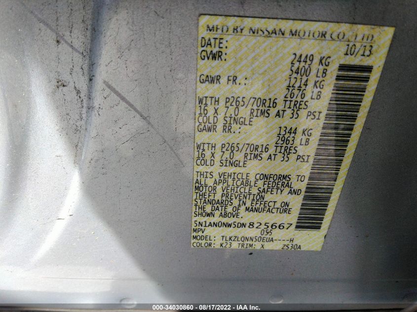 2013 NISSAN XTERRA PRO-4X/S/X 5N1AN0NW5DN825667