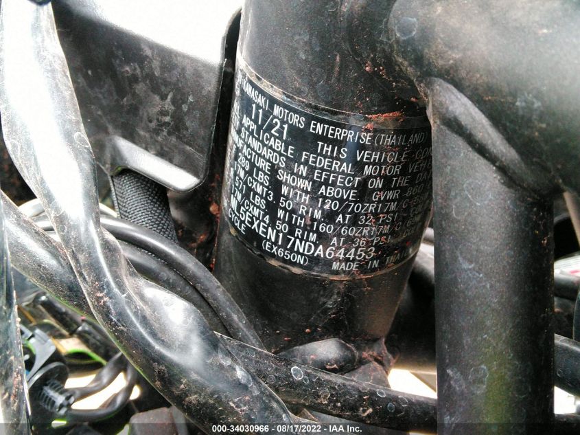 2022 KAWASAKI EX650 N ML5EXEN17NDA64453