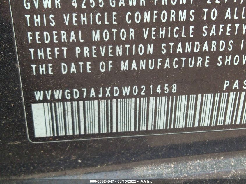 2013 VOLKSWAGEN GTI AUTOBAHN WVWGD7AJXDW021458