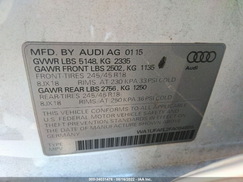 2015 AUDI ALLROAD PREMIUM PLUS WA1UFAFL2FA094855