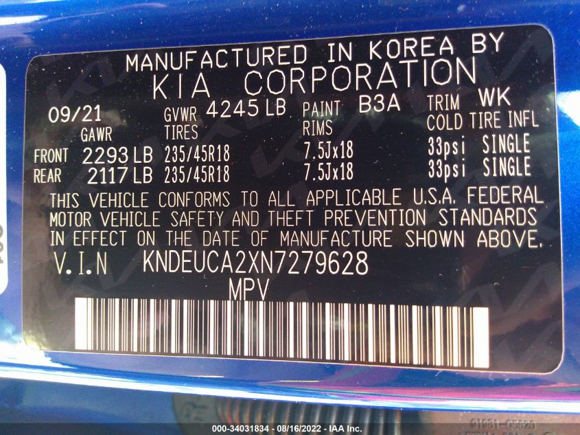 2022 KIA SELTOS NIGHTFALL KNDEUCA2XN7279628