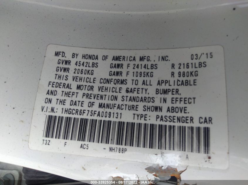 2015 HONDA ACCORD HYBRID/TOURING 1HGCR6F75FA009131