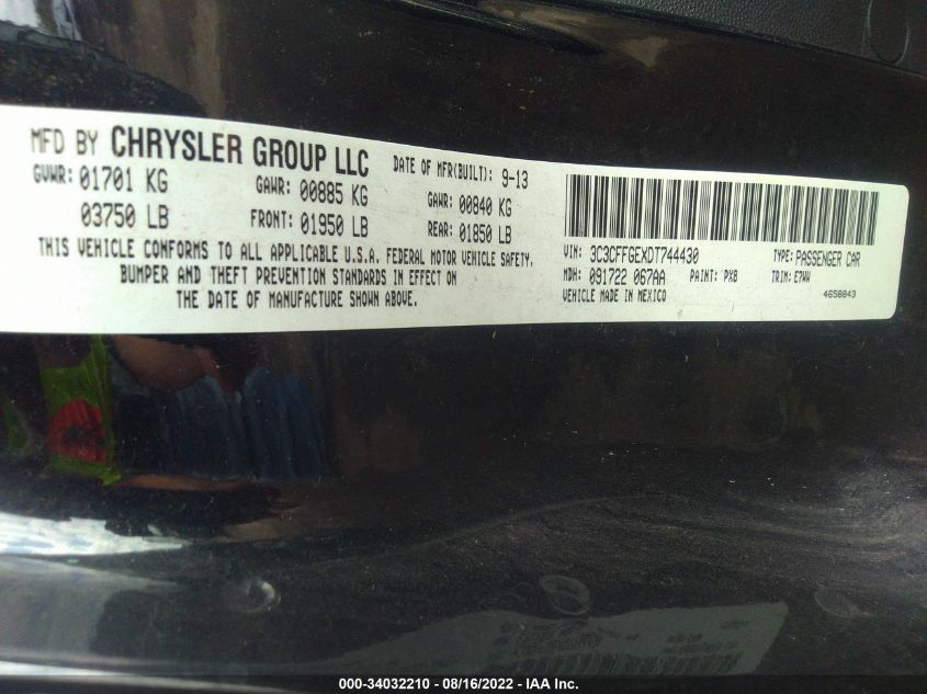 2013 FIAT 500E BATTERY ELECTRIC 3C3CFFGEXDT744430