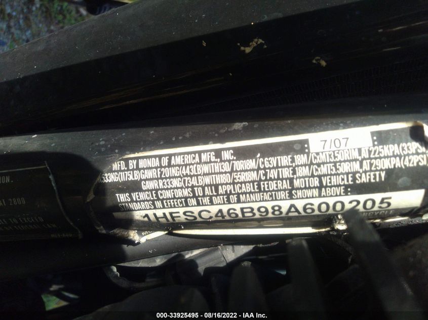 2008 HONDA VTX1800 F1 1HFSC46B98A600205