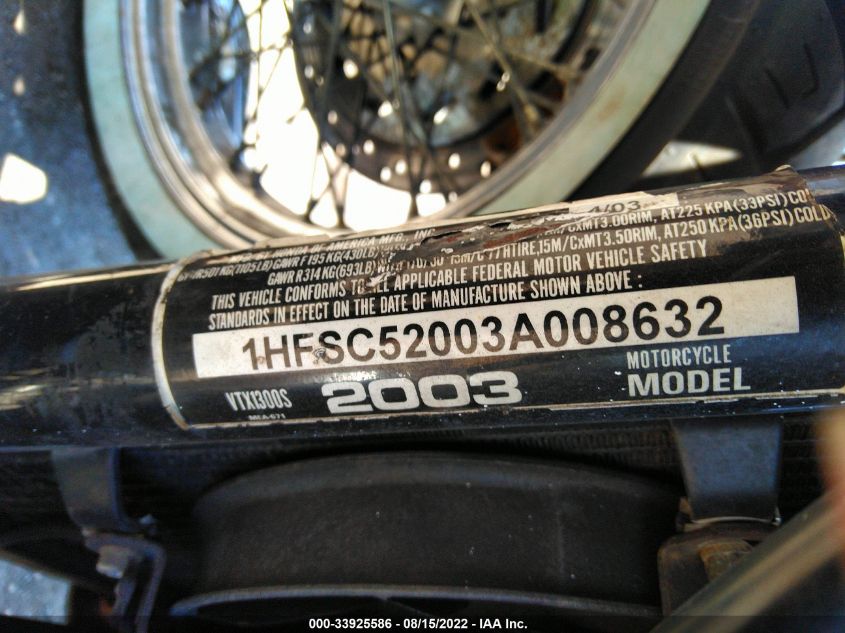 2003 HONDA VT1300 S 1HFSC52003A008632