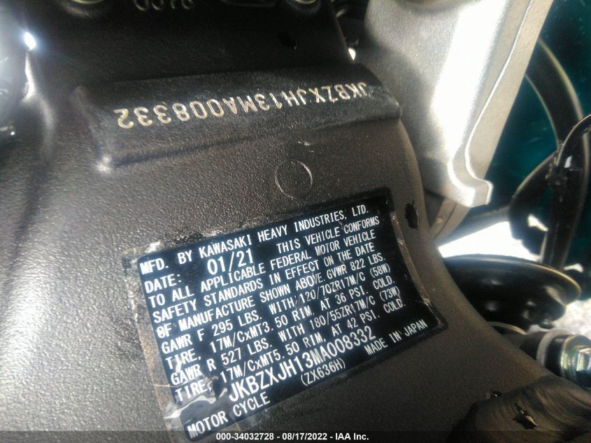 2021 KAWASAKI ZX636 K JKBZXJH13MA008332