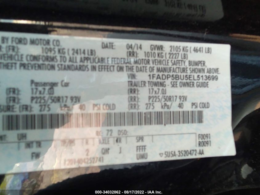 2014 FORD C-MAX HYBRID SEL 1FADP5BU5EL513699