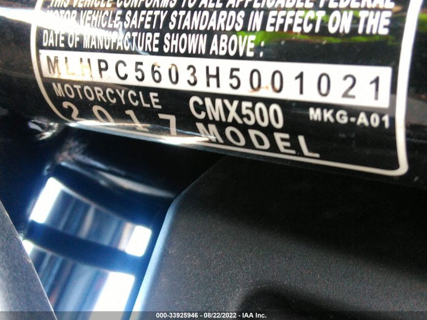 2017 HONDA CMX500 MLHPC5603H5001021