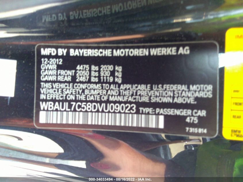 2013 BMW 1 SERIES 128I WBAUL7C58DVU09023