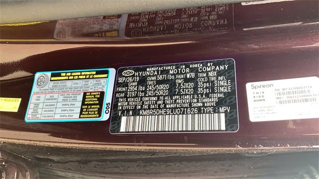 2020 HYUNDAI PALISADE LIMITED KM8R5DHE9LU071626