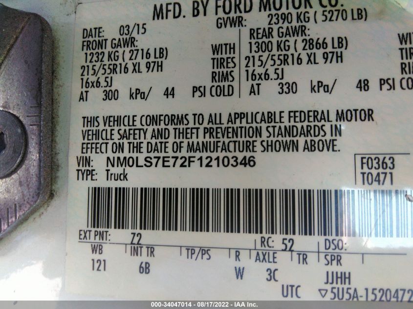 2015 FORD TRANSIT CONNECT XL NM0LS7E72F1210346