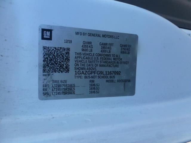 2020 CHEVROLET EXPRESS PASSENGER LT 1GAZGPFG9L1167092