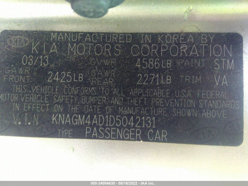 2013 KIA OPTIMA HYBRID LX KNAGM4AD1D5042131