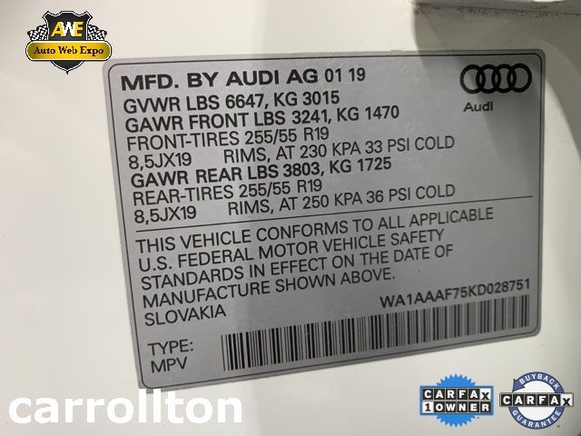 2019 AUDI Q7 PREMIUM/SE PREMIUM WA1AAAF75KD028751