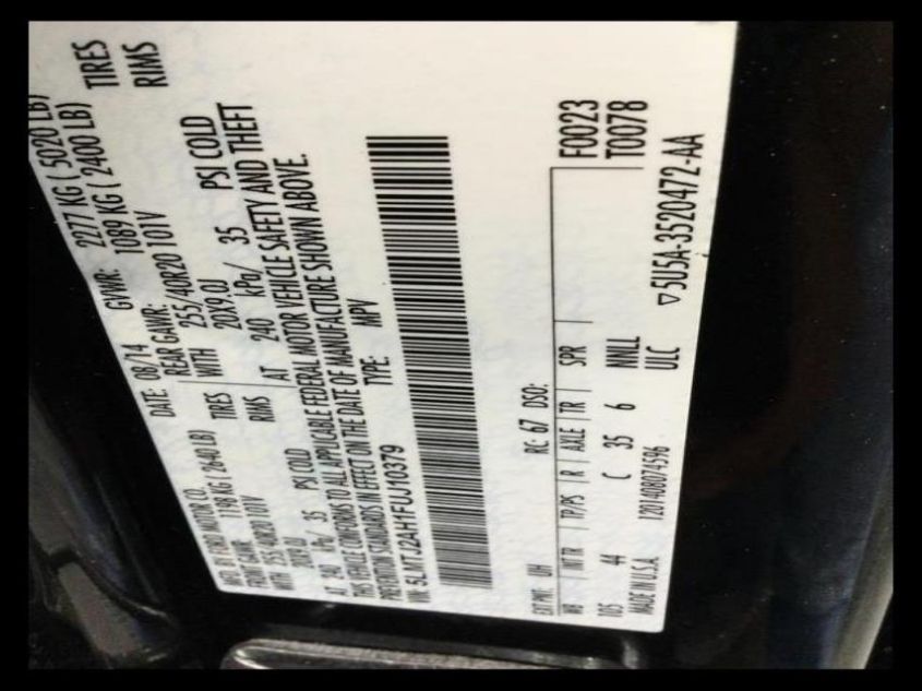 2015 LINCOLN MKC 5LMTJ2AH1FUJ10379