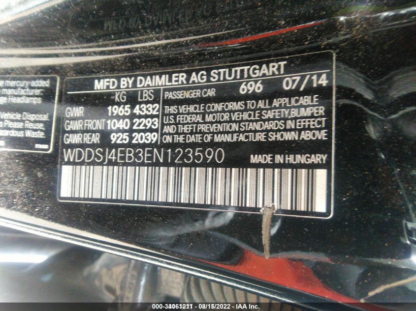 2014 MERCEDES-BENZ CLA-CLASS CLA 250 WDDSJ4EB3EN123590