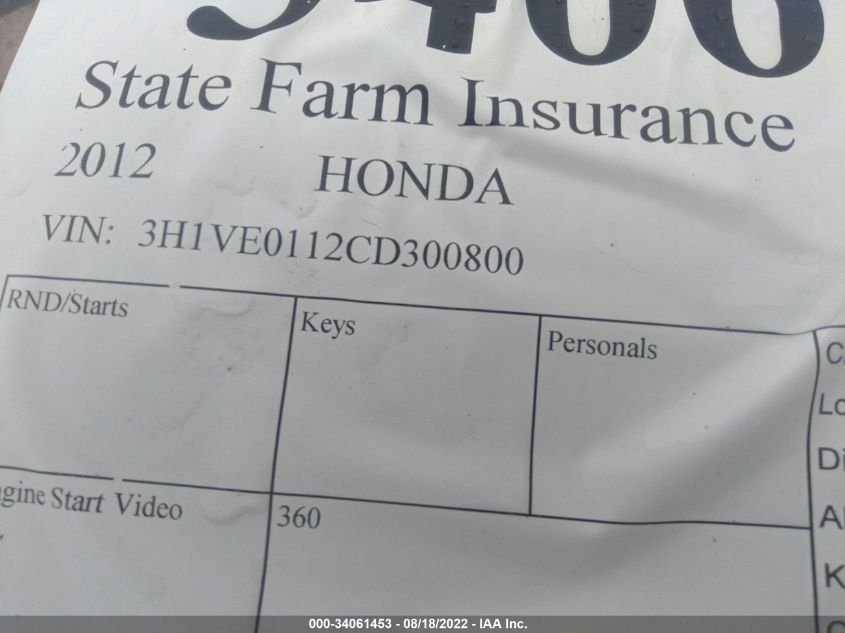 2012 HONDA MUV700 3H1VE0112CD300800