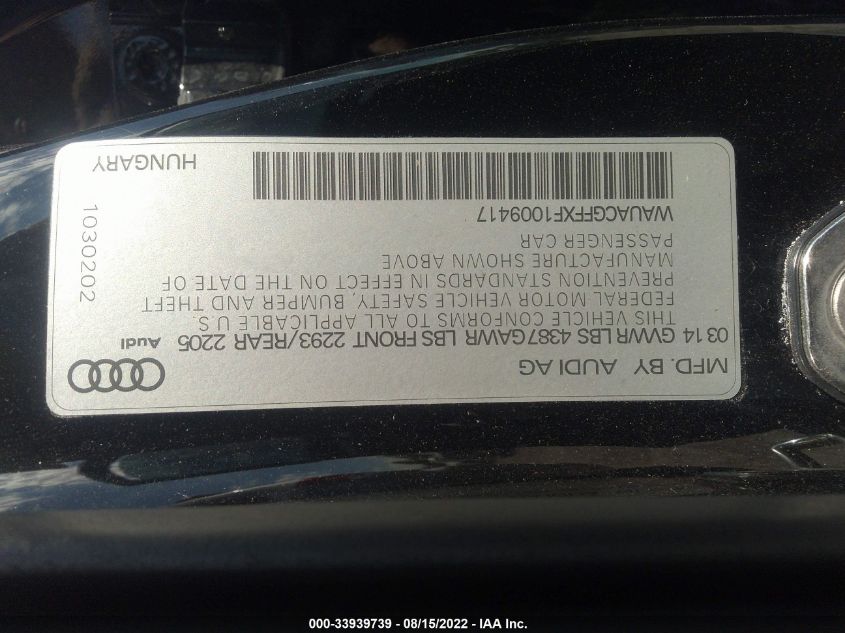 2015 AUDI A3 1.8T PREMIUM WAUACGFFXF1009417