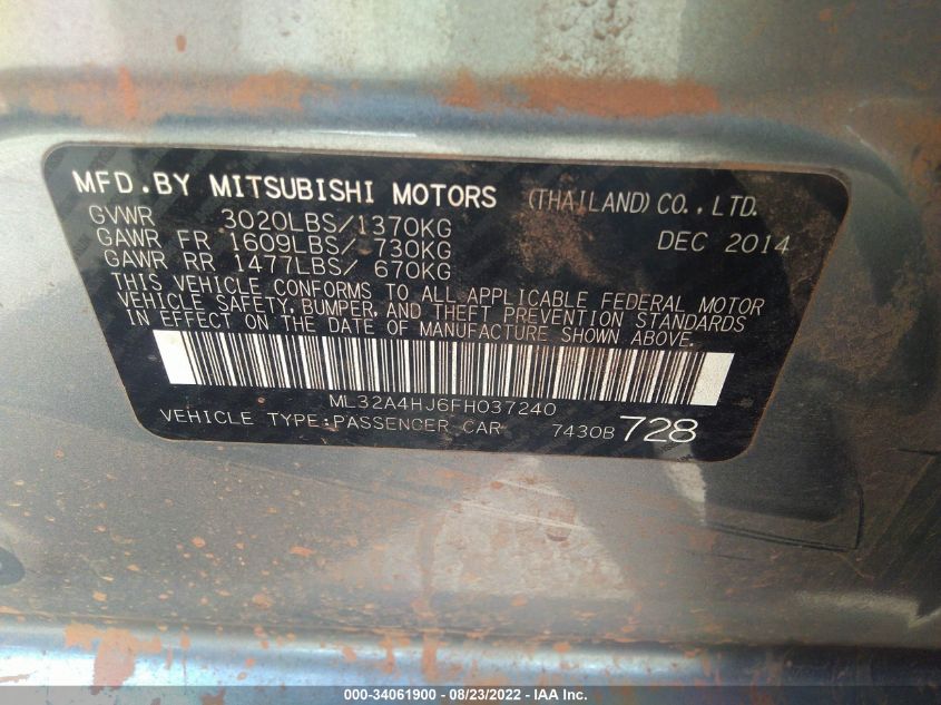 2015 MITSUBISHI MIRAGE ES/RF ML32A4HJ6FH037240