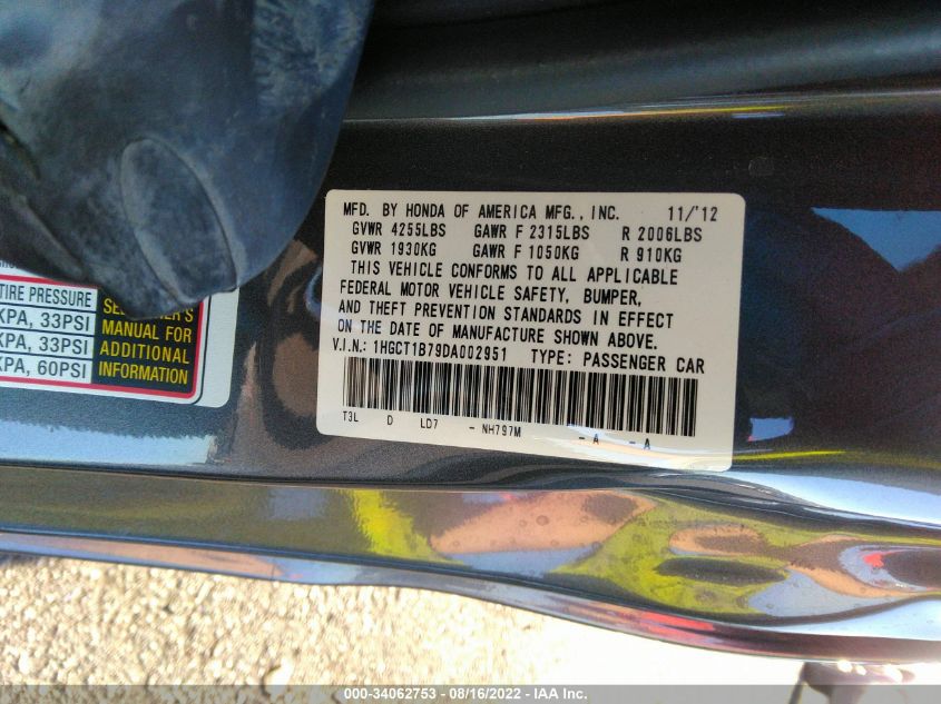 2013 HONDA ACCORD CPE EX 1HGCT1B79DA002951