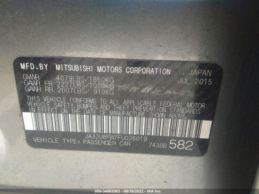 2015 MITSUBISHI LANCER GT JA32U8FW7FU026019