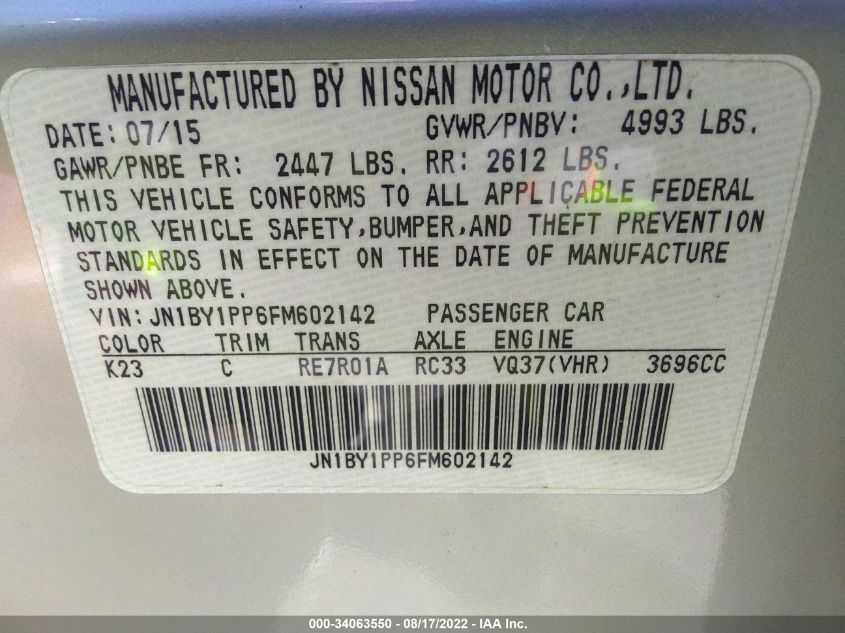 2015 INFINITI Q70L JN1BY1PP6FM602142