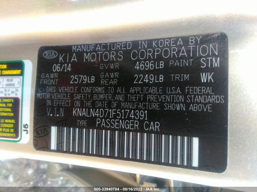 2015 KIA CADENZA PREMIUM KNALN4D71F5174391