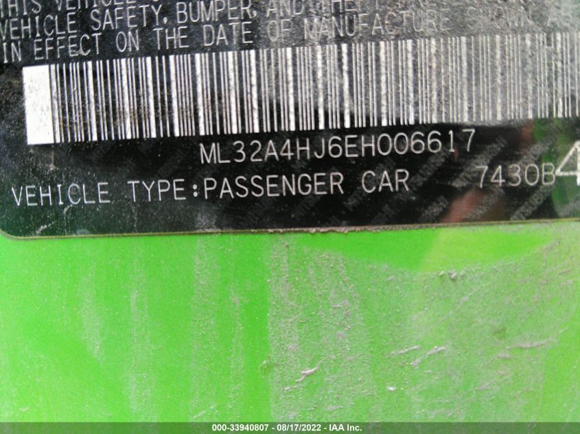 2014 MITSUBISHI MIRAGE ES ML32A4HJ6EH006617