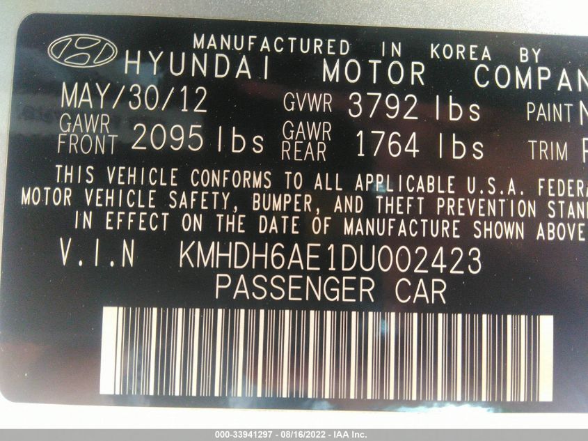 2013 HYUNDAI ELANTRA COUPE GS KMHDH6AE1DU002423