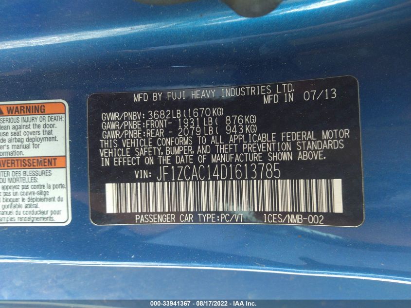 2013 SUBARU BRZ LIMITED JF1ZCAC14D1613785