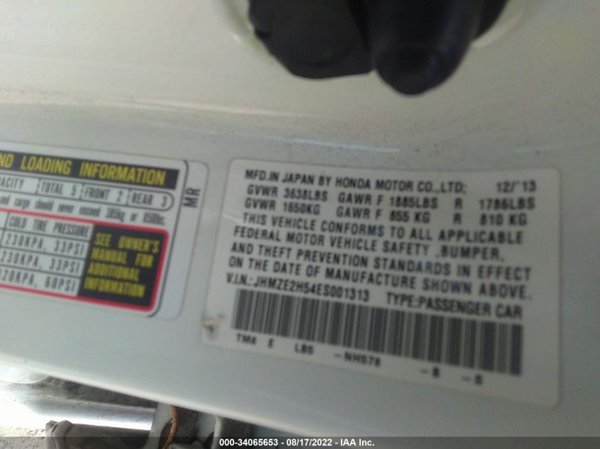 2014 HONDA INSIGHT LX JHMZE2H54ES001313