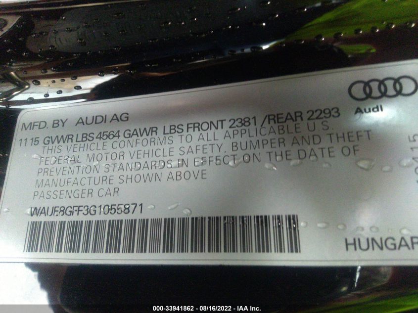 2016 AUDI A3 2.0T PREMIUM PLUS WAUE8GFF3G1055871