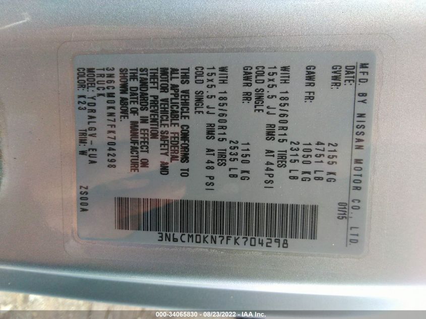 2015 NISSAN NV200 SV 3N6CM0KN7FK704298