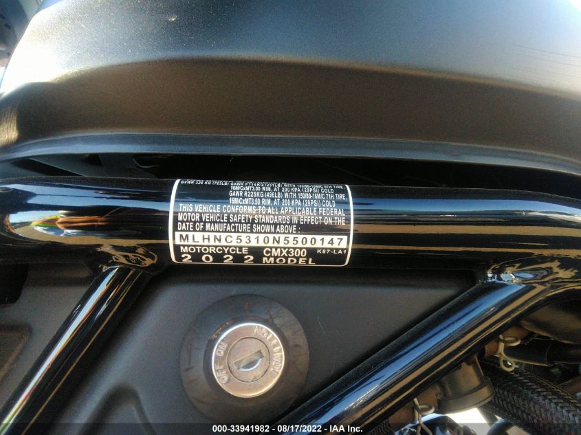 2022 HONDA CMX300 MLHNC5310N5500147