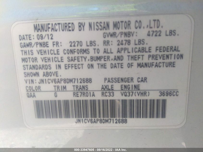2013 INFINITI G37 SEDAN JOURNEY - JN1CV6AP8DM712688