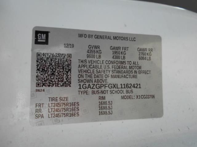 2020 CHEVROLET EXPRESS PASSENGER LT 1GAZGPFGXL1162421
