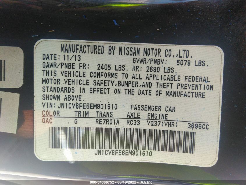 2014 INFINITI Q60 CONVERTIBLE JN1CV6FE6EM901610
