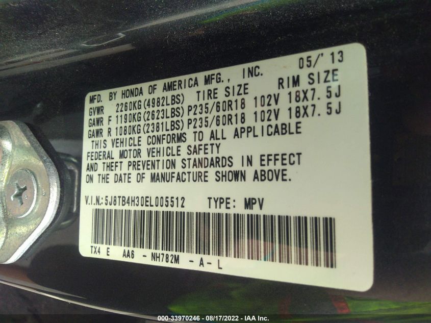 2014 ACURA RDX 5J8TB4H30EL005512