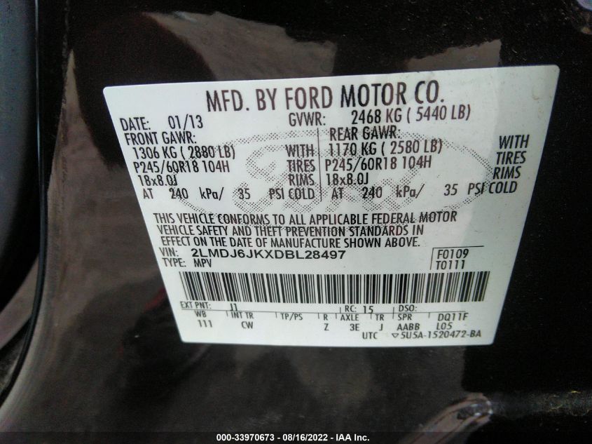 2013 LINCOLN MKX 2LMDJ6JKXDBL28497
