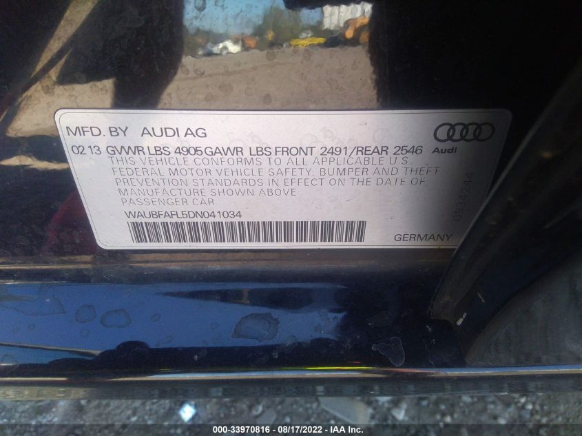 2013 AUDI A4 PREMIUM WAUBFAFL5DN041034