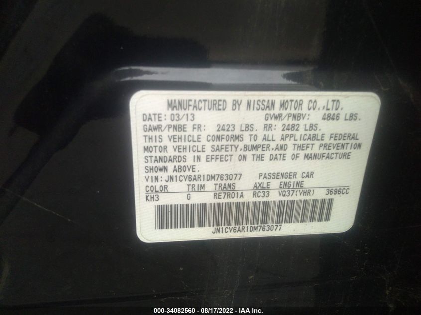 2013 INFINITI G37 SEDAN X JN1CV6AR1DM763077