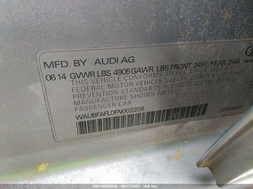 2015 AUDI A4 PREMIUM WAUBFAFL0FN002208