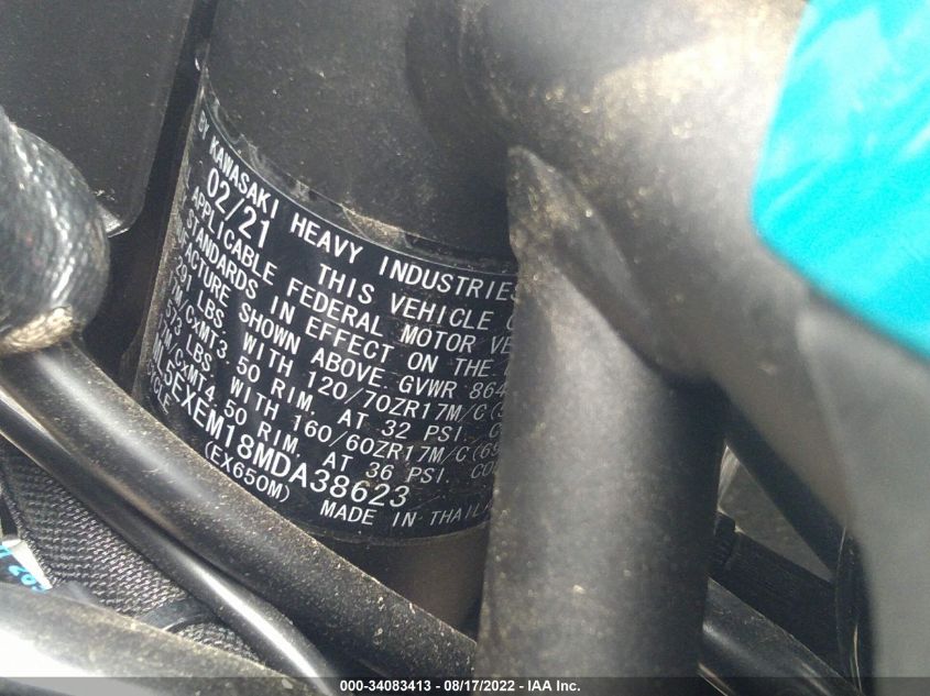 2021 KAWASAKI EX650 M ML5EXEM18MDA38623