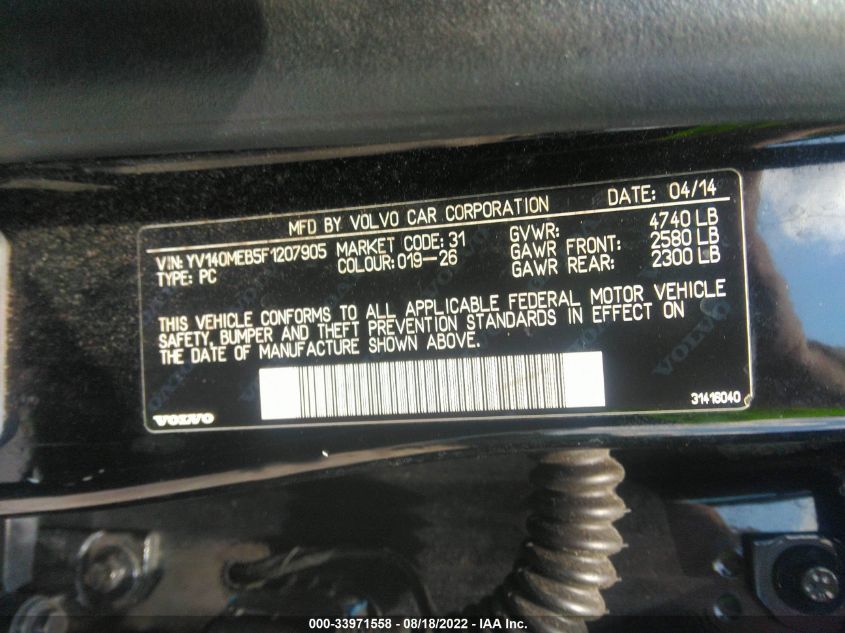 2015 VOLVO V60 T5 DRIVE-E PREMIER YV140MEB5F1207905