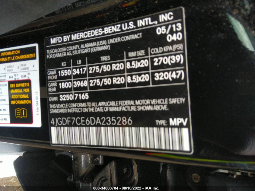 2013 MERCEDES-BENZ GL-CLASS GL 450 4JGDF7CE6DA235286