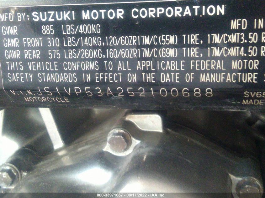 2005 SUZUKI SV650 JS1VP53A252100688