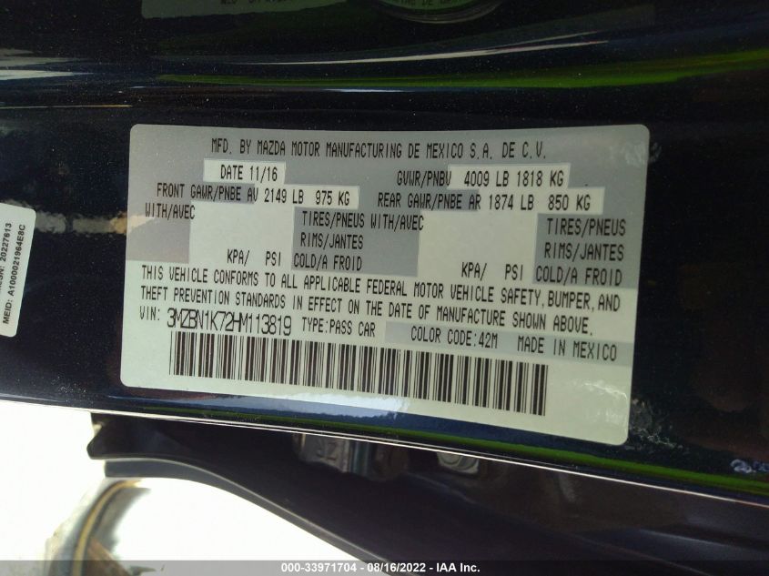 2017 MAZDA MAZDA3 5-DOOR SPORT 3MZBN1K72HM113819