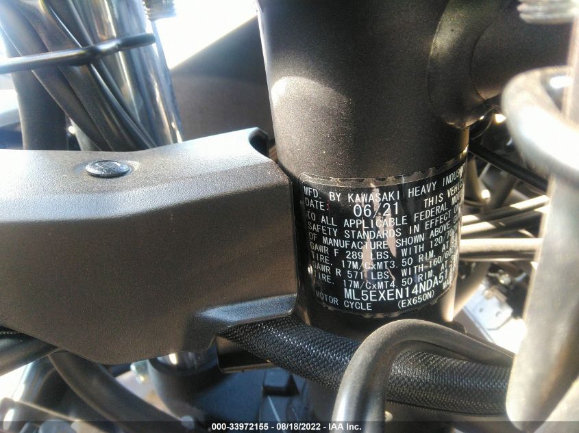 2022 KAWASAKI EX650 N ML5EXEN14NDA51773