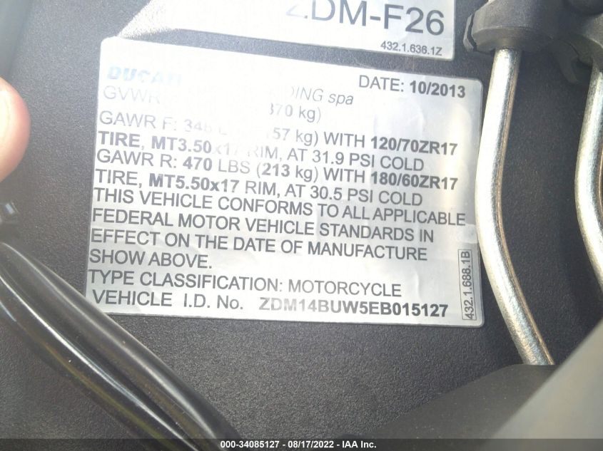 2014 DUCATI SUPERBIKE 899 PANIGALE ZDM14BUW5EB015127