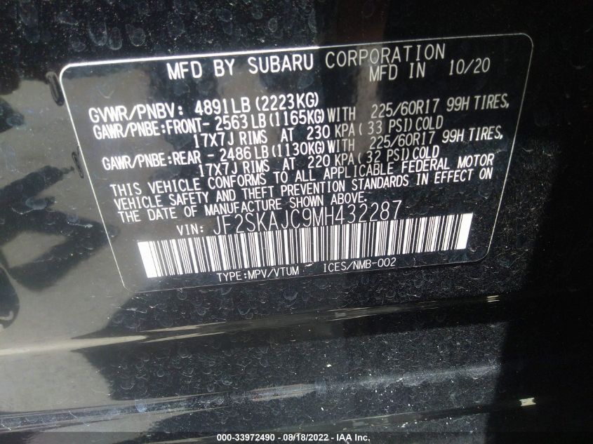 2021 SUBARU FORESTER PREMIUM - JF2SKAJC9MH432287
